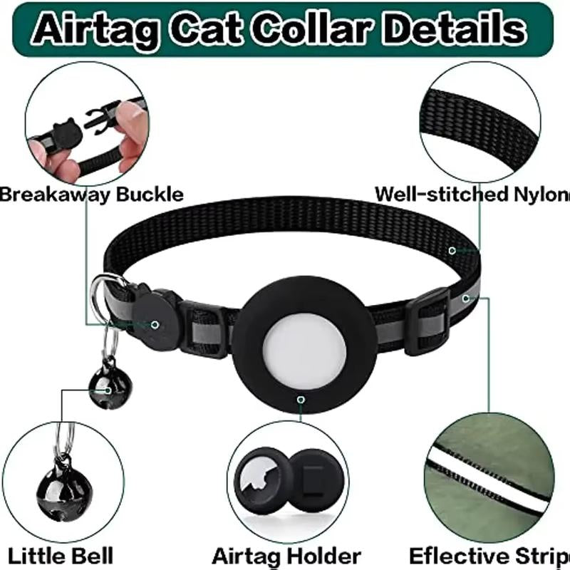 ATUBAN Airtag Cat Collar Breakaway, Reflective Kitten Collar with Apple Air Tag Holder and Bell for Girl Boy Cats, 0.4 Inches  Airtag Cat