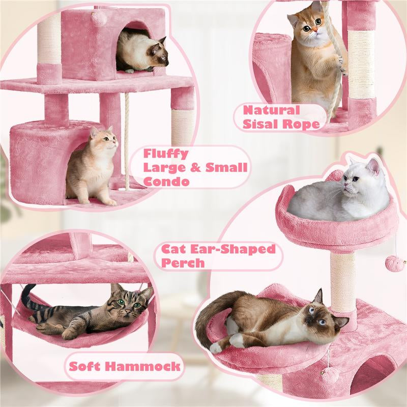 【All Kinds】 Yaheetech Pink Cat Tree Cat Tower Cat Condo with Platform & Hammock, Scratching Posts for Kittens Pet Play House with Plush Perch for Indoor Activity Relaxing