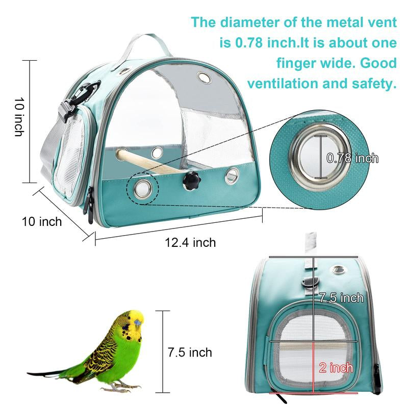 Bird Travel Carrier with Standing Perch Lightweight Breathable Parrot Cage Small Pet Bag Shoulder Strap Rat Guinea Pig Squirrel (Green)