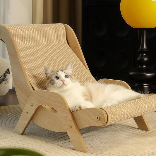 Wooden Cat Scratcher Rocker Bed, Multi-Functional Pet Furniture for Scratching, Lounging & Relaxing, Indoor/Outdoor Use