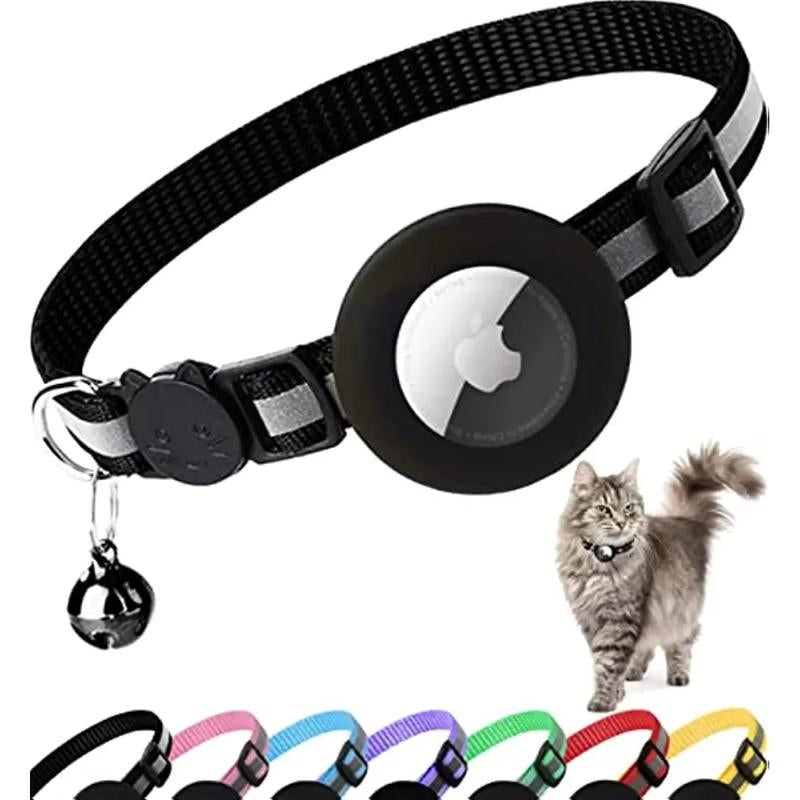 ATUBAN Airtag Cat Collar Breakaway, Reflective Kitten Collar with Apple Air Tag Holder and Bell for Girl Boy Cats, 0.4 Inches  Airtag Cat