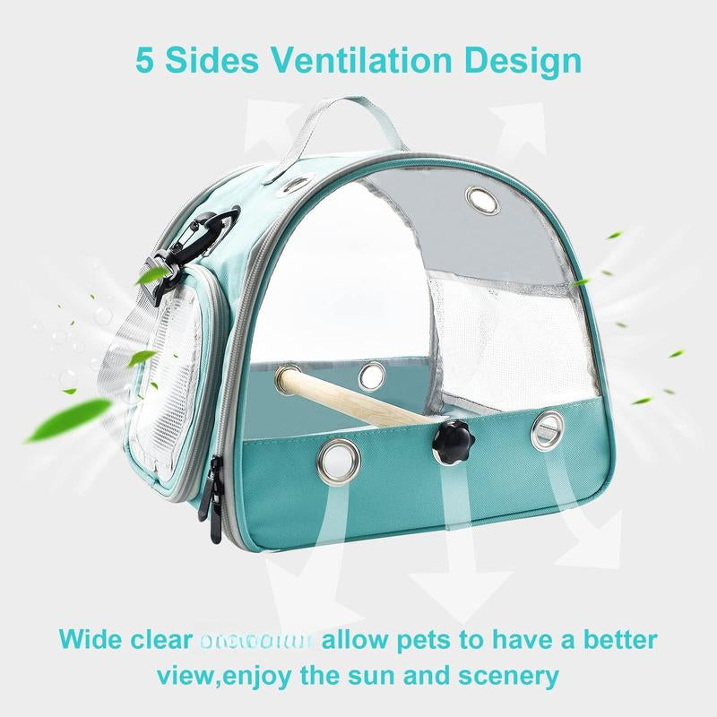 Bird Travel Carrier with Standing Perch Lightweight Breathable Parrot Cage Small Pet Bag Shoulder Strap Rat Guinea Pig Squirrel (Green)
