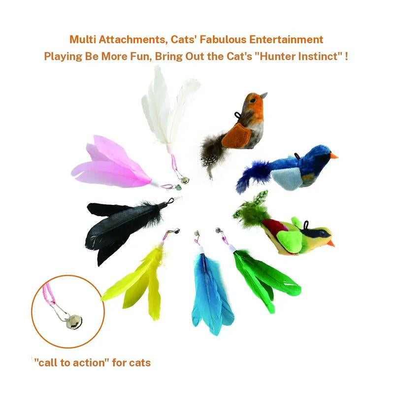 10 in 1 Harsozo Retractable Cat Wand Toy Interactive Cat Feather Wand Cat Fishing Pole Toy with Colorful Combinations and Quick-Swap Clasp for Endless Novelty and Real-Hunt Strategies Labor Day Sale