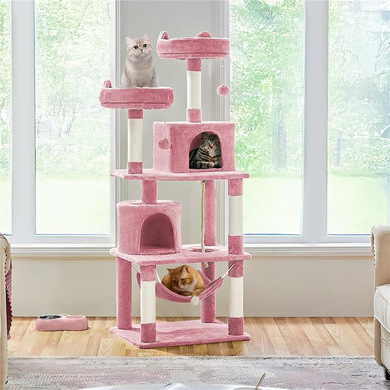 【All Kinds】 Yaheetech Pink Cat Tree Cat Tower Cat Condo with Platform & Hammock, Scratching Posts for Kittens Pet Play House with Plush Perch for Indoor Activity Relaxing