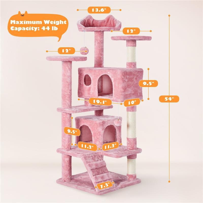 【All Kinds】 Yaheetech Pink Cat Tree Cat Tower Cat Condo with Platform & Hammock, Scratching Posts for Kittens Pet Play House with Plush Perch for Indoor Activity Relaxing