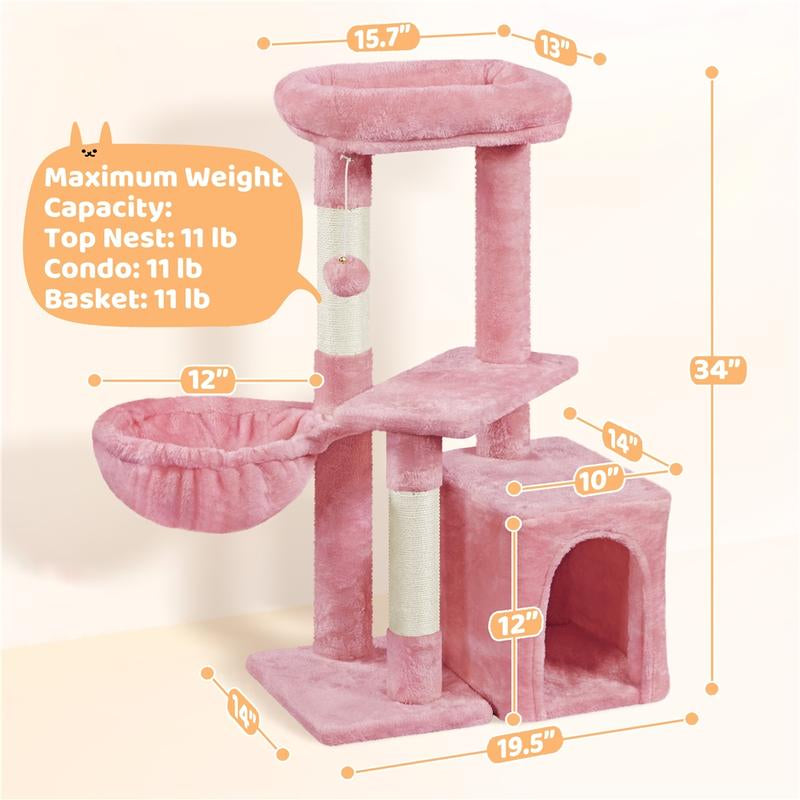 【All Kinds】 Yaheetech Pink Cat Tree Cat Tower Cat Condo with Platform & Hammock, Scratching Posts for Kittens Pet Play House with Plush Perch for Indoor Activity Relaxing