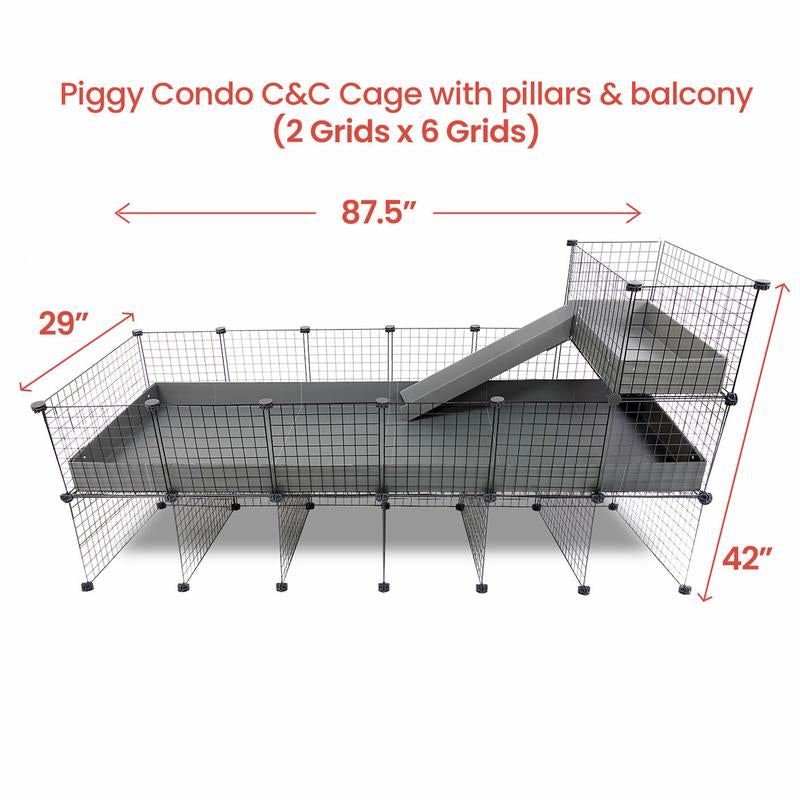 Guinea Pig Condo C&C Cage with Pillars, Balcony, and Ramp- Guineadad