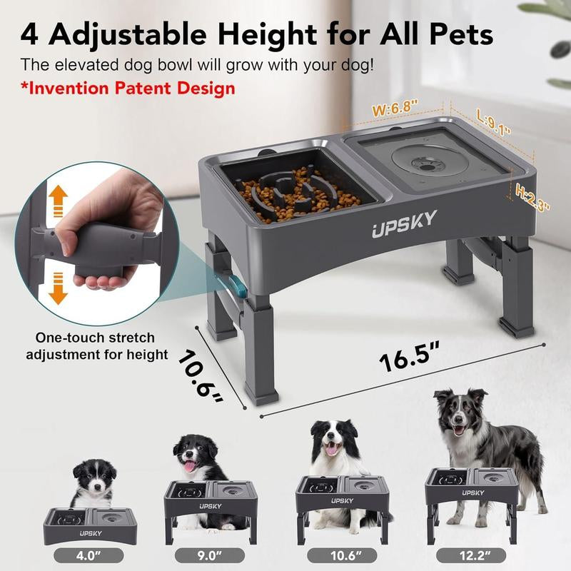 2025 NEW 2-In-1 Elevated Dog Bowls Slow Feeder, 4 Height Adjustable Raised Dog Bowl Stand No Spill Dog Water Bowl Dispenser, Anti-Slip Dog Food and Water Bowl for Small Medium Dogs