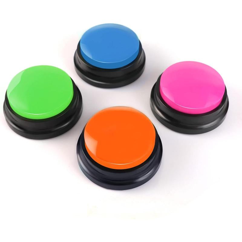 Voice Recording Button, Buttons for Communication Pet Buzzer, 30 Second Record & Playback, Funny for Study Office Home 4 Packs (Rose Red + Dark Blue + Green + Orange)