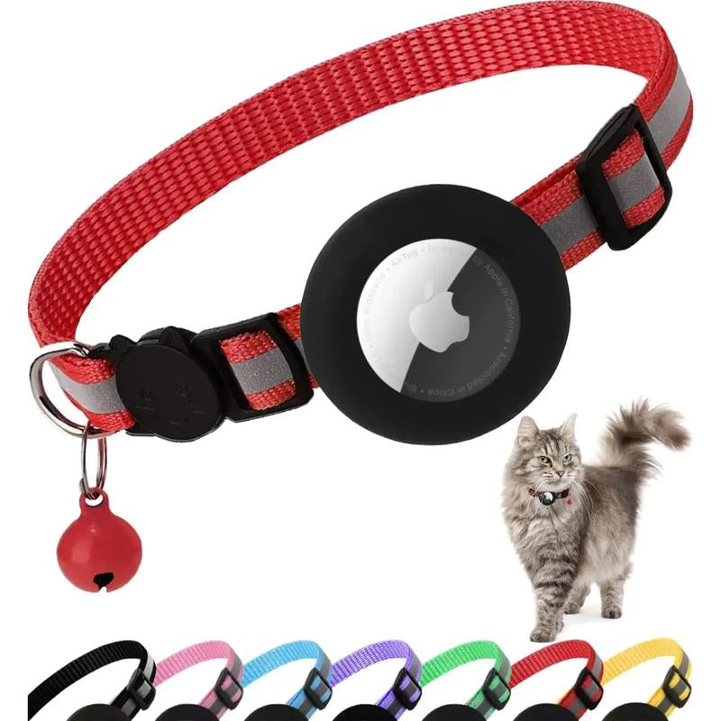 ATUBAN Airtag Cat Collar Breakaway, Reflective Kitten Collar with Apple Air Tag Holder and Bell for Girl Boy Cats, 0.4 Inches Airtag Cat