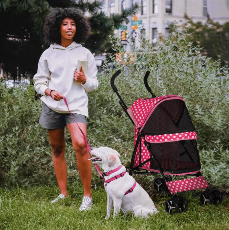 4 Wheels Pet Stroller W/Skylight+Storage Basket Foldable Cat Cage Travel Carrier