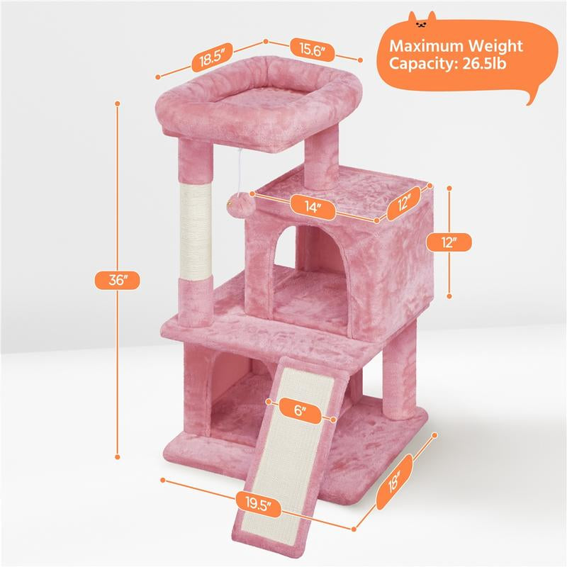 【All Kinds】 Yaheetech Pink Cat Tree Cat Tower Cat Condo with Platform & Hammock, Scratching Posts for Kittens Pet Play House with Plush Perch for Indoor Activity Relaxing