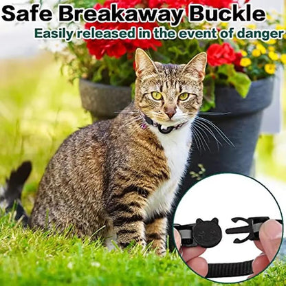 ATUBAN Airtag Cat Collar Breakaway, Reflective Kitten Collar with Apple Air Tag Holder and Bell for Girl Boy Cats, 0.4 Inches  Airtag Cat