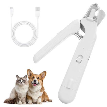 2-In-1 Cat Nail Clipper & Trimmer - USB Rechargeable with LED Light & Safety Guard, Professional Grooming Tool for Cats，Whtie