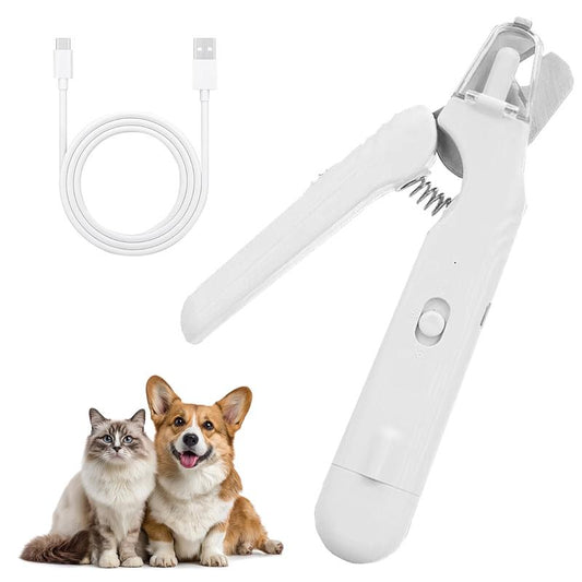 2-In-1 Cat Nail Clipper & Trimmer - USB Rechargeable with LED Light & Safety Guard, Professional Grooming Tool for Cats，Whtie
