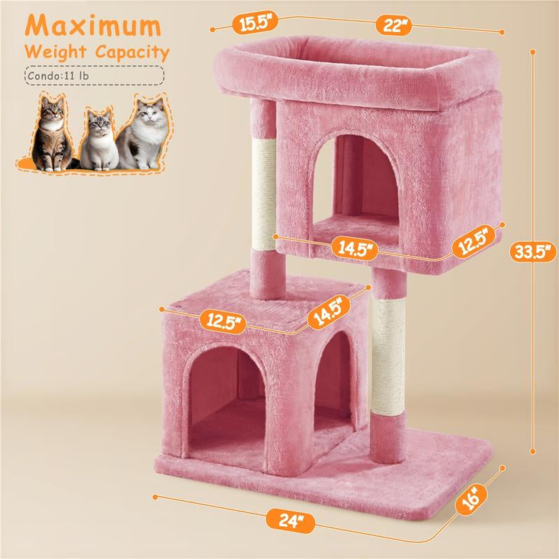 【All Kinds】 Yaheetech Pink Cat Tree Cat Tower Cat Condo with Platform & Hammock, Scratching Posts for Kittens Pet Play House with Plush Perch for Indoor Activity Relaxing