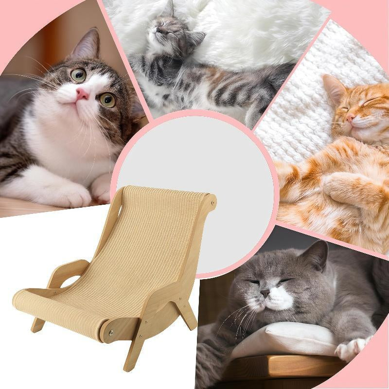 Wooden Cat Scratcher Rocker Bed, Multi-Functional Pet Furniture for Scratching, Lounging & Relaxing, Indoor/Outdoor Use