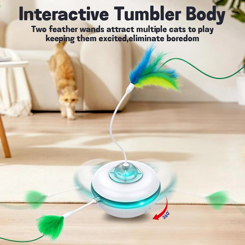 Waaiio Cat Toys for Indoor Cats,Interactive Toy Hide N Seek for Kittens,Automatic Moving Wand Feather,Motion Activated Exercise Toy for Bored Cats Rechargeable (Grey)