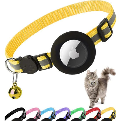 ATUBAN Airtag Cat Collar Breakaway, Reflective Kitten Collar with Apple Air Tag Holder and Bell for Girl Boy Cats, 0.4 Inches  Airtag Cat