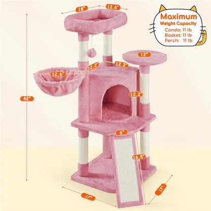 【All Kinds】 Yaheetech Pink Cat Tree Cat Tower Cat Condo with Platform & Hammock, Scratching Posts for Kittens Pet Play House with Plush Perch for Indoor Activity Relaxing