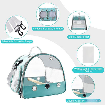 Bird Travel Carrier with Standing Perch Lightweight Breathable Parrot Cage Small Pet Bag Shoulder Strap Rat Guinea Pig Squirrel (Green)