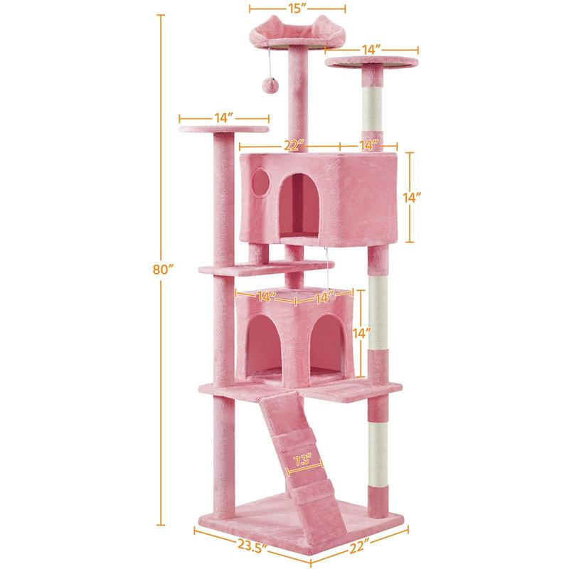 【All Kinds】 Yaheetech Pink Cat Tree Cat Tower Cat Condo with Platform & Hammock, Scratching Posts for Kittens Pet Play House with Plush Perch for Indoor Activity Relaxing