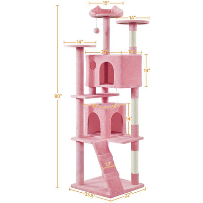 【All Kinds】 Yaheetech Pink Cat Tree Cat Tower Cat Condo with Platform & Hammock, Scratching Posts for Kittens Pet Play House with Plush Perch for Indoor Activity Relaxing