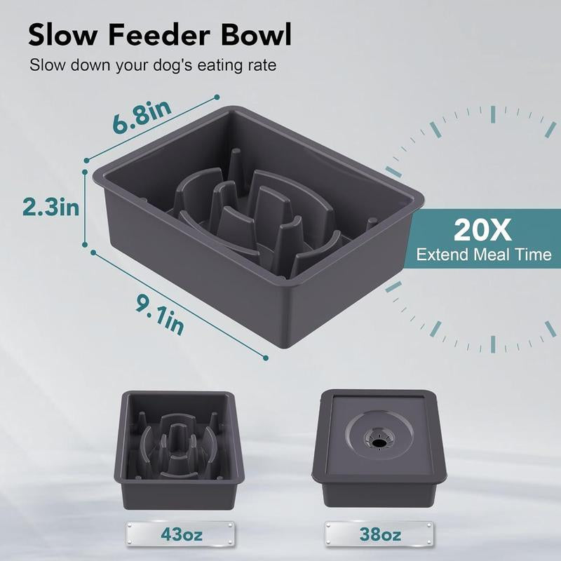 2025 NEW 2-In-1 Elevated Dog Bowls Slow Feeder, 4 Height Adjustable Raised Dog Bowl Stand No Spill Dog Water Bowl Dispenser, Anti-Slip Dog Food and Water Bowl for Small Medium Dogs