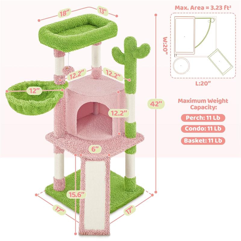 【All Kinds】 Yaheetech Pink Cat Tree Cat Tower Cat Condo with Platform & Hammock, Scratching Posts for Kittens Pet Play House with Plush Perch for Indoor Activity Relaxing