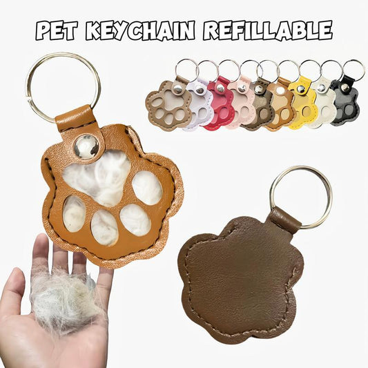 Cat and Dog Hair Keychain Creative Pet Cat and Dog Decoration for Pet Owners to Collect and Commemorate - Portable PU Leather Tag for DIY Cat/Dog Paw Print & Hair Storage
