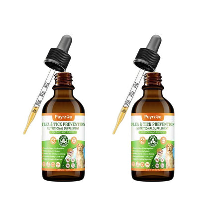 PUYRZOE Flea and Tick Support Drops for Dogs, 60ML Herbal Formula with Pumpkin Seed & Vitamins, Daily Supplement for Skin and Coat Care