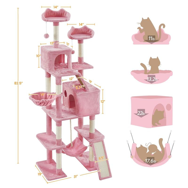 【All Kinds】 Yaheetech Pink Cat Tree Cat Tower Cat Condo with Platform & Hammock, Scratching Posts for Kittens Pet Play House with Plush Perch for Indoor Activity Relaxing