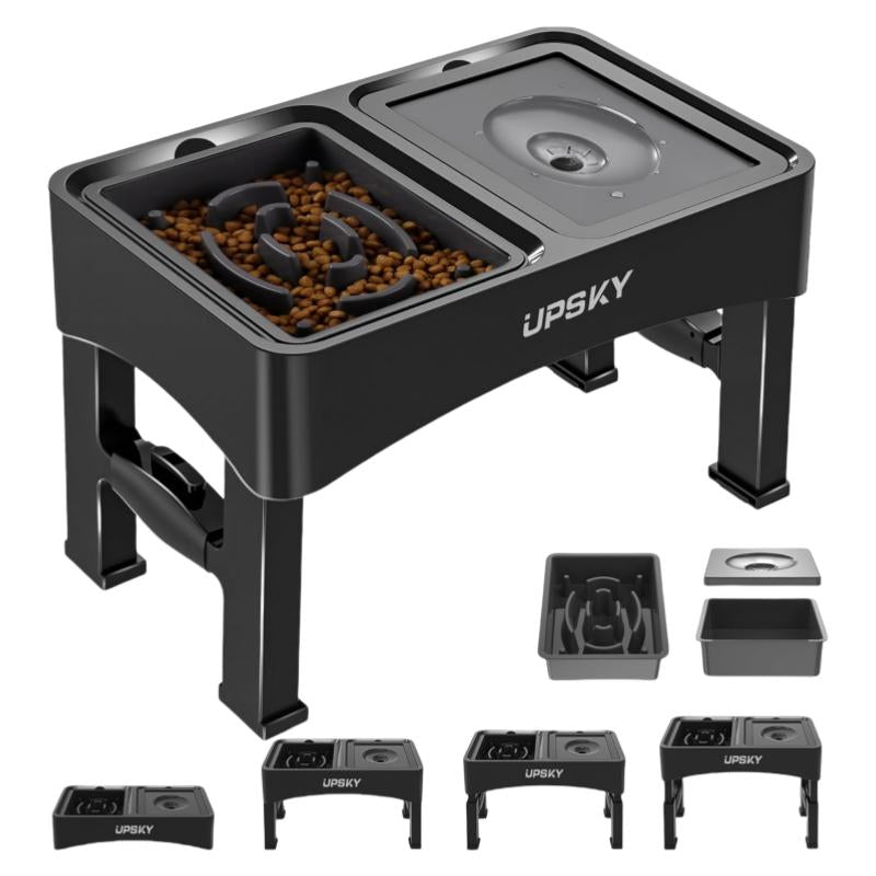 2025 NEW 2-In-1 Elevated Dog Bowls Slow Feeder, 4 Height Adjustable Raised Dog Bowl Stand No Spill Dog Water Bowl Dispenser, Anti-Slip Dog Food and Water Bowl for Small Medium Dogs