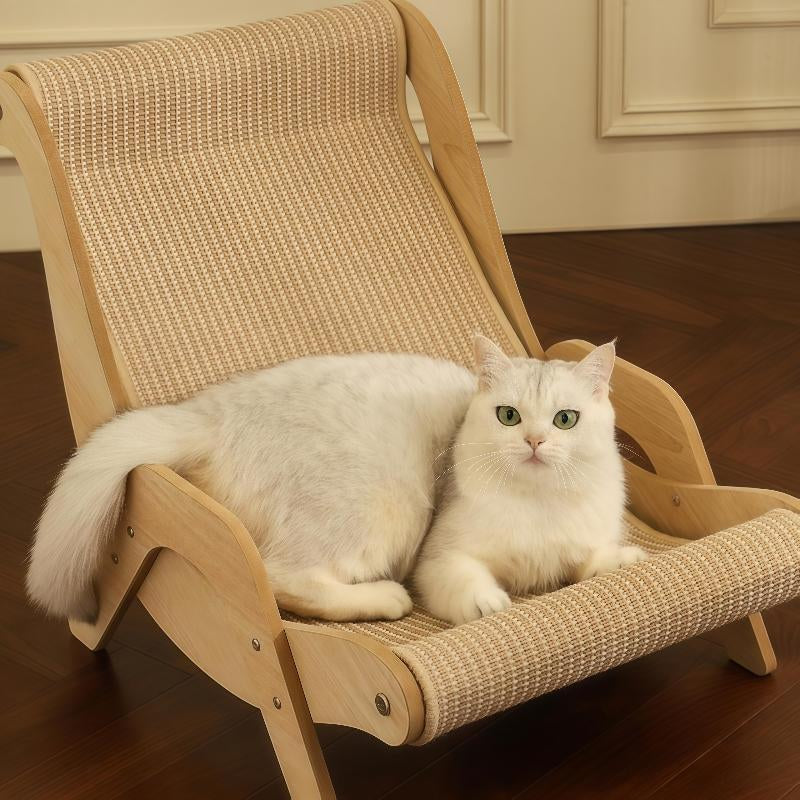 Wooden Cat Scratcher Rocker Bed, Multi-Functional Pet Furniture for Scratching, Lounging & Relaxing, Indoor/Outdoor Use