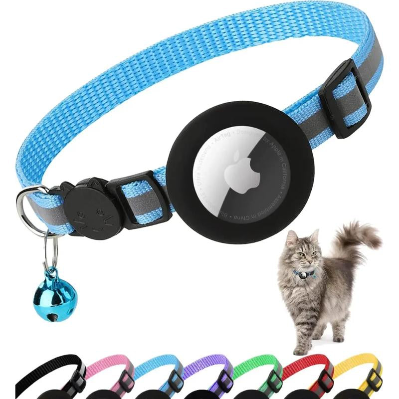 ATUBAN Airtag Cat Collar Breakaway, Reflective Kitten Collar with Apple Air Tag Holder and Bell for Girl Boy Cats, 0.4 Inches  Airtag Cat