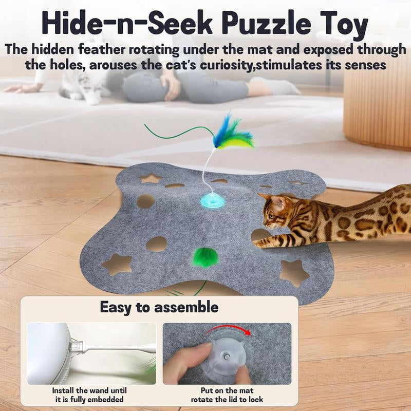 Waaiio Cat Toys for Indoor Cats,Interactive Toy Hide N Seek for Kittens,Automatic Moving Wand Feather,Motion Activated Exercise Toy for Bored Cats Rechargeable (Grey)