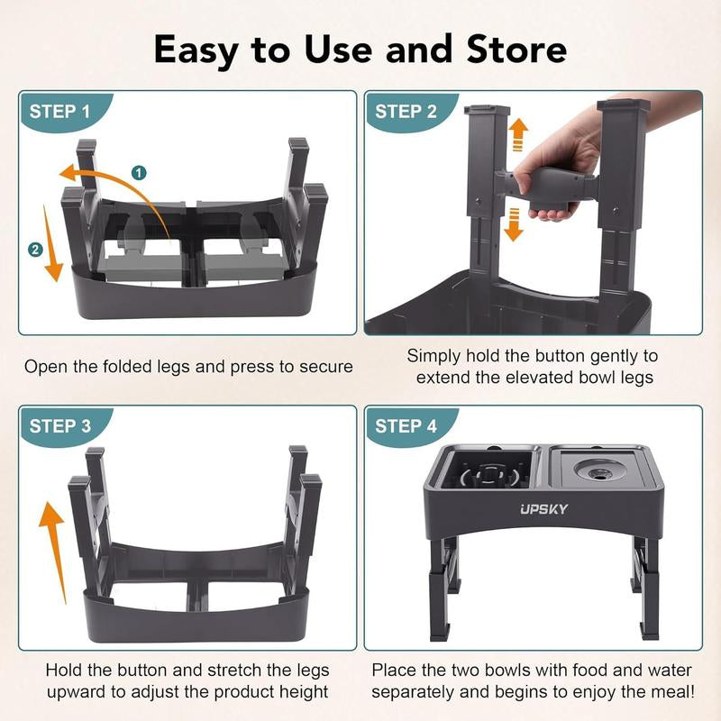 2025 NEW 2-In-1 Elevated Dog Bowls Slow Feeder, 4 Height Adjustable Raised Dog Bowl Stand No Spill Dog Water Bowl Dispenser, Anti-Slip Dog Food and Water Bowl for Small Medium Dogs