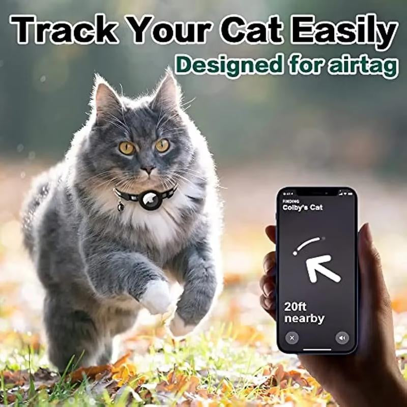 ATUBAN Airtag Cat Collar Breakaway, Reflective Kitten Collar with Apple Air Tag Holder and Bell for Girl Boy Cats, 0.4 Inches  Airtag Cat