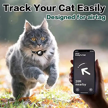 ATUBAN Airtag Cat Collar Breakaway, Reflective Kitten Collar with Apple Air Tag Holder and Bell for Girl Boy Cats, 0.4 Inches  Airtag Cat