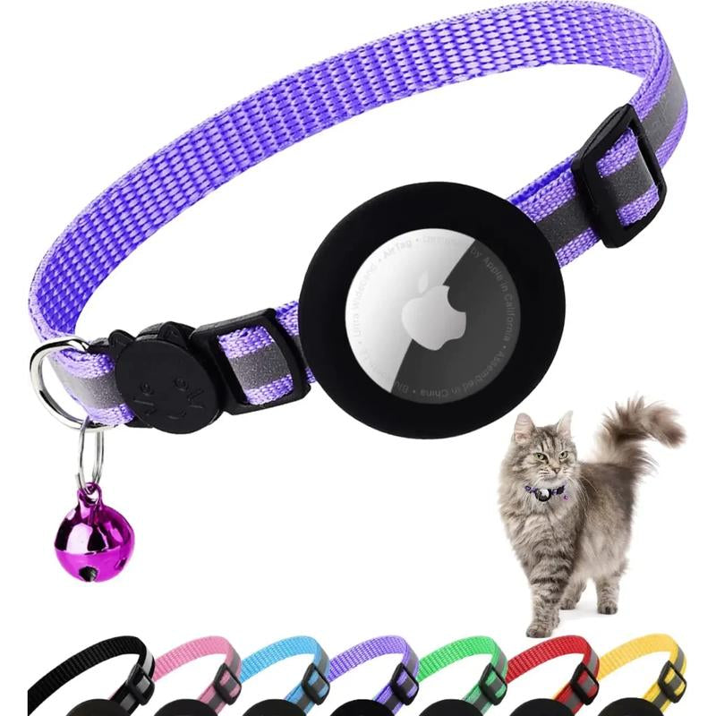 ATUBAN Airtag Cat Collar Breakaway, Reflective Kitten Collar with Apple Air Tag Holder and Bell for Girl Boy Cats, 0.4 Inches  Airtag Cat