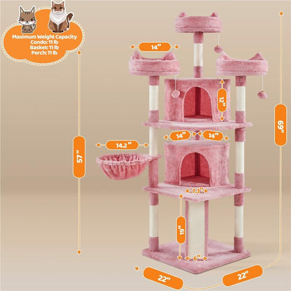【All Kinds】 Yaheetech Pink Cat Tree Cat Tower Cat Condo with Platform & Hammock, Scratching Posts for Kittens Pet Play House with Plush Perch for Indoor Activity Relaxing