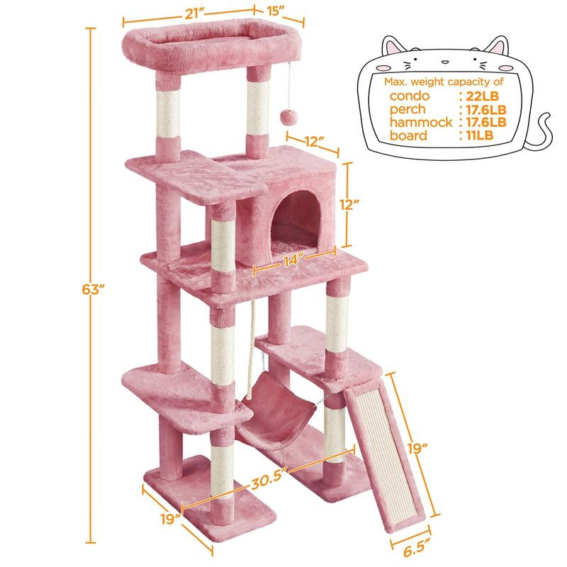 【All Kinds】 Yaheetech Pink Cat Tree Cat Tower Cat Condo with Platform & Hammock, Scratching Posts for Kittens Pet Play House with Plush Perch for Indoor Activity Relaxing