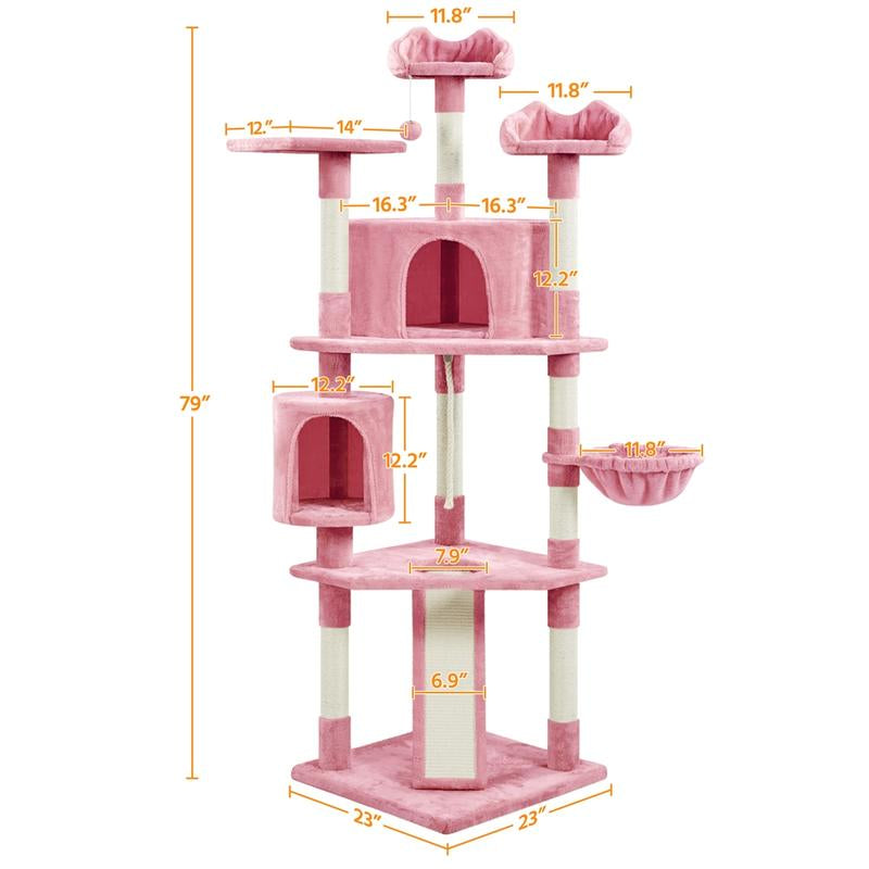 【All Kinds】 Yaheetech Pink Cat Tree Cat Tower Cat Condo with Platform & Hammock, Scratching Posts for Kittens Pet Play House with Plush Perch for Indoor Activity Relaxing