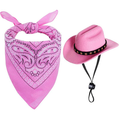 Pet Cowboy Costume Halloween Costumes for Dogs Cat Cowboy Hat with Bandana Scarf (Small)