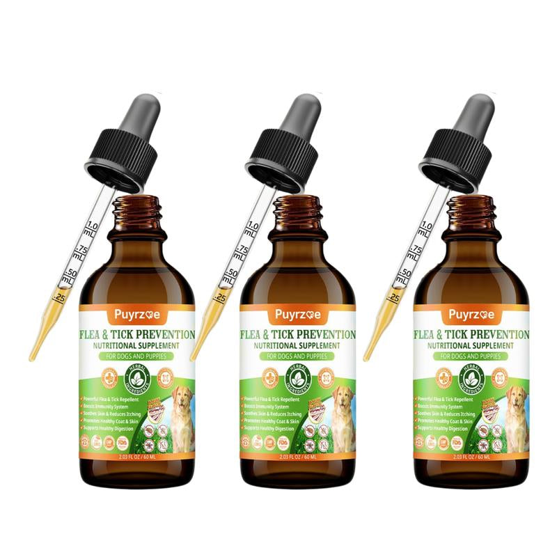 PUYRZOE Flea and Tick Support Drops for Dogs, 60ML Herbal Formula with Pumpkin Seed & Vitamins, Daily Supplement for Skin and Coat Care