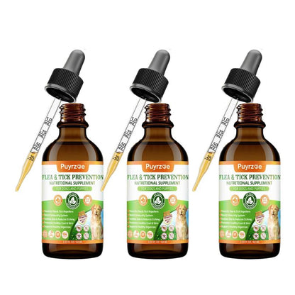 PUYRZOE Flea and Tick Support Drops for Dogs, 60ML Herbal Formula with Pumpkin Seed & Vitamins, Daily Supplement for Skin and Coat Care