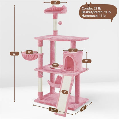 【All Kinds】 Yaheetech Pink Cat Tree Cat Tower Cat Condo with Platform & Hammock, Scratching Posts for Kittens Pet Play House with Plush Perch for Indoor Activity Relaxing