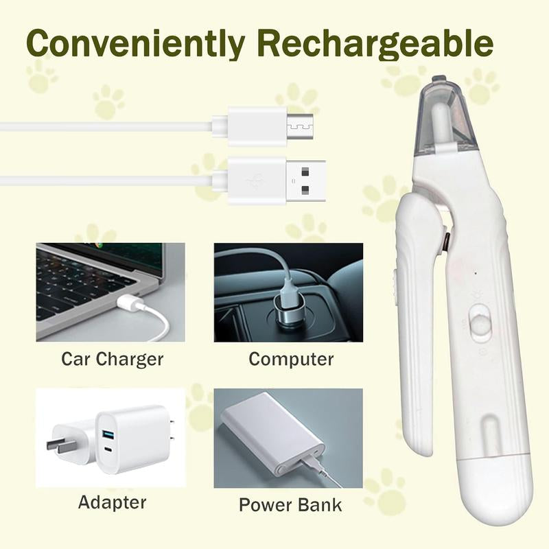 2-In-1 Cat Nail Clipper & Trimmer - USB Rechargeable with LED Light & Safety Guard, Professional Grooming Tool for Cats，Whtie