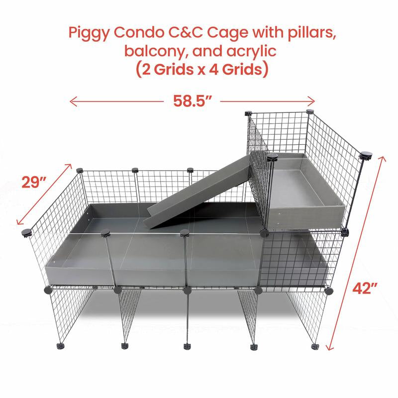 Guinea Pig Condo C&C Cage with Pillars, Balcony, and Ramp- Guineadad