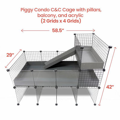 Guinea Pig Condo C&C Cage with Pillars, Balcony, and Ramp- Guineadad